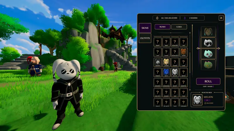 Rolling for skins and outfits in the cosmetics screen.